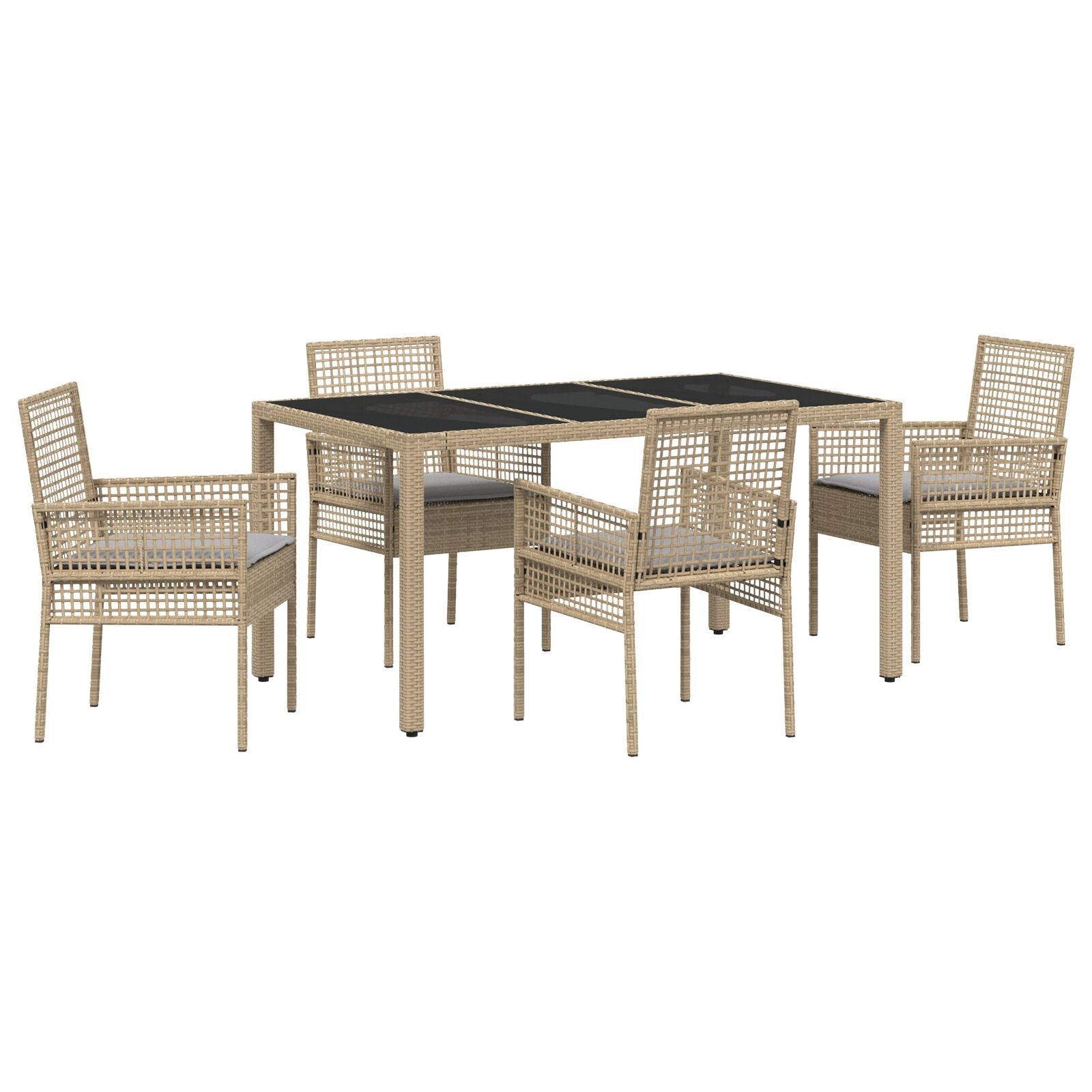 5-delt hage spisegruppe med puter beige poly rattan