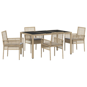 5-delt hage spisegruppe med puter beige poly rattan
