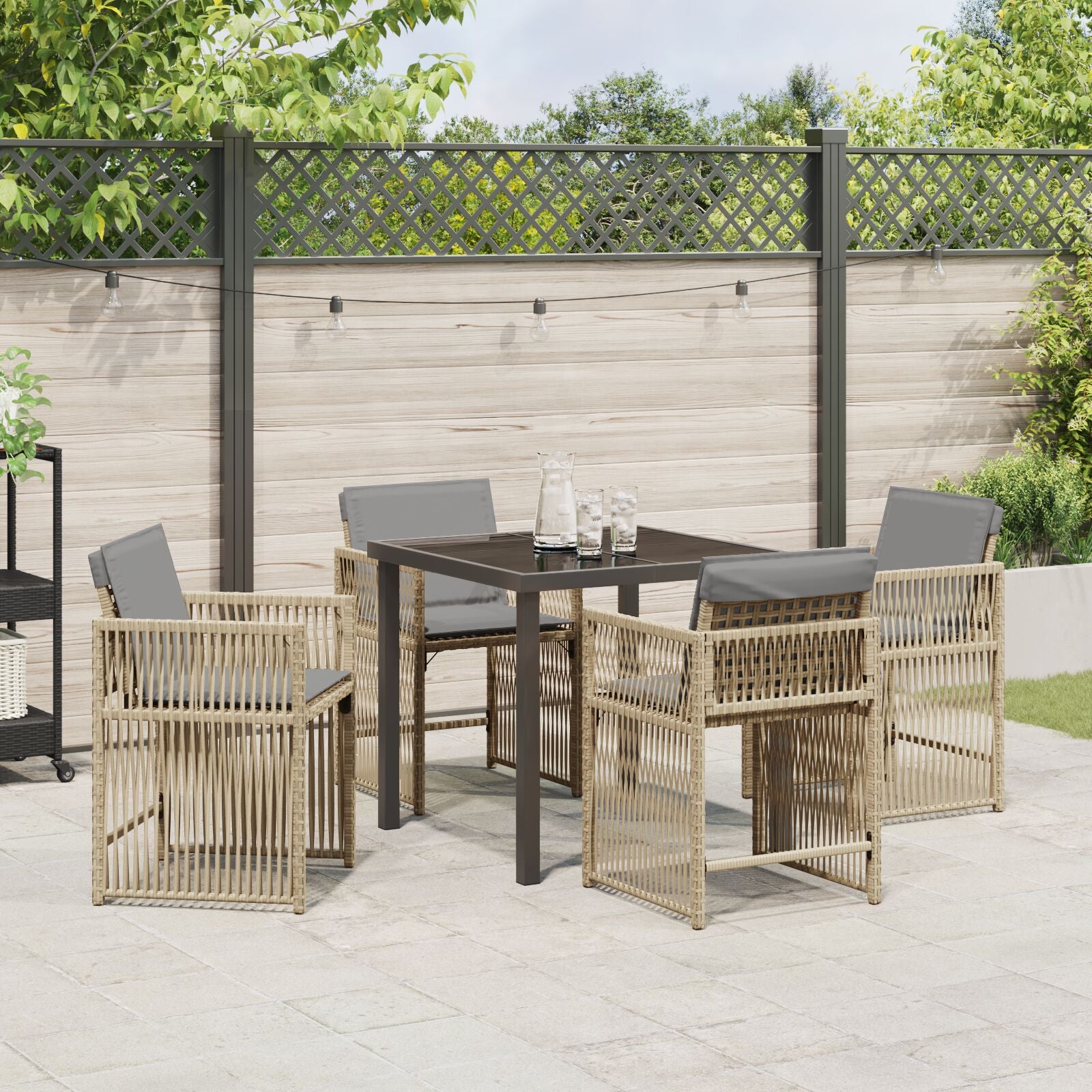 5-delers Hage Spisegruppe med Puter Beige Poly Rattan