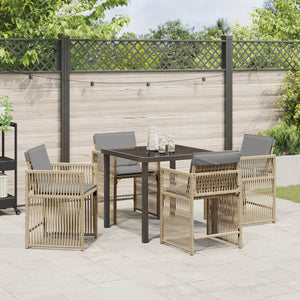 5-delers Hage Spisegruppe med Puter Beige Poly Rattan