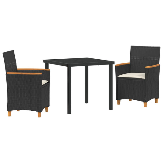 3 Delt Hagedining Set med Puter Svart Polyrotting