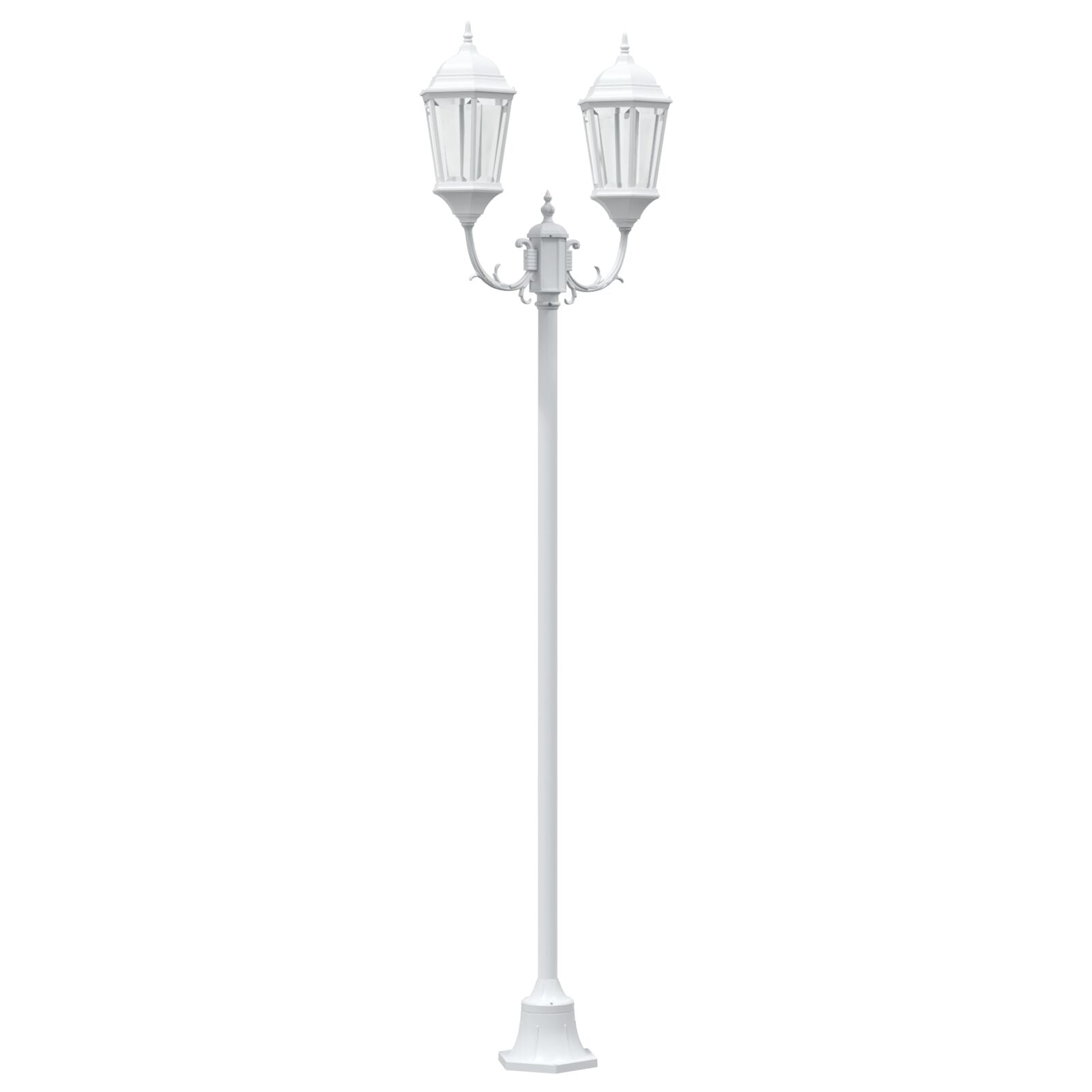 Hagebelysningsstolpe 2-lampe E27 Hvit 220 cm Aluminium