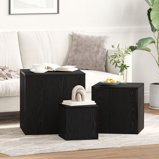 3-piece stackable table set in black oak engineered wood