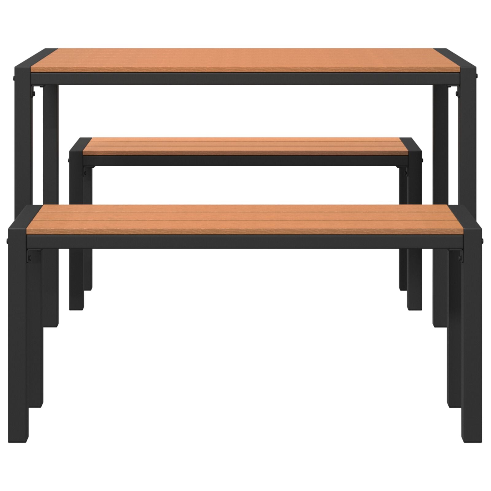 3-piece garden dining table set in steel and WPC brown