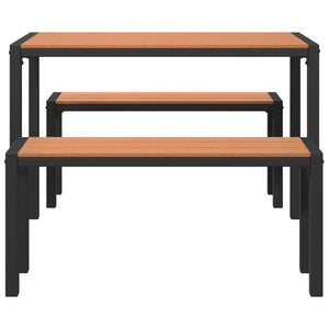 3-piece garden dining table set in steel and WPC brown