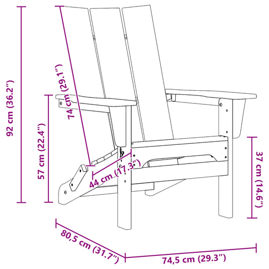 sammenleggbare Adirondack stol marineblå 74.5x80.5x90 cm HDPE