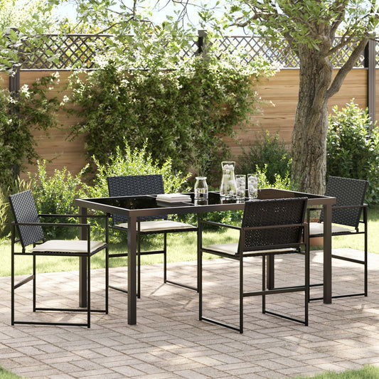 5 Delers Hagemiddagssett med Pute Svart Poly Rattan