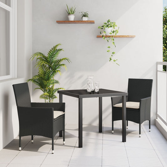 5 Dels Hage Spisestue Set med Puter Beige Poly Rattan, vidaXL Hagebord Svart 80x80x73 cm Temperert Glass