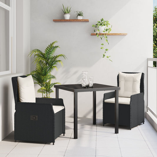 5 Delers Hage Spisestue Svart Poly Rattan, vidaXL Hagebord Svart 80x80x73 cm Herdet Glass