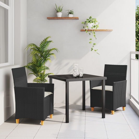 5 Delers Hage Spisestue Sett med Puter Svart Poly Rottning